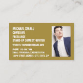 Sleek White & Gold, Comedian, Comedy Club Visitenkarte (Rückseite)