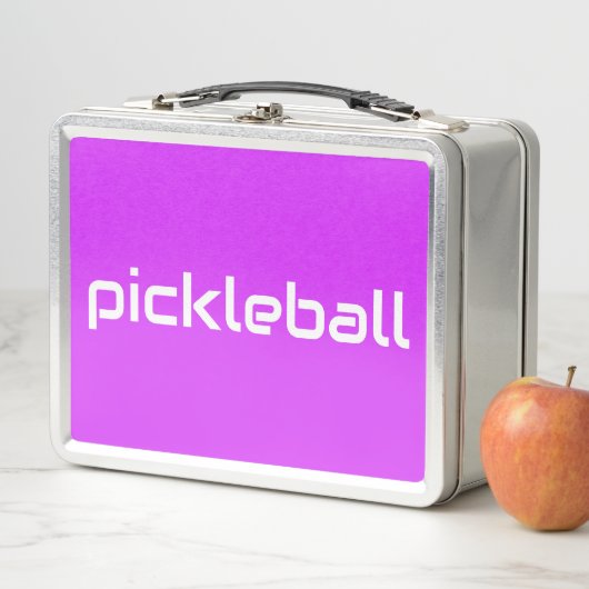 Sleek White PICKLEBALL auf hellen tropischen Rosa Metall Brotdose (Beispiel)