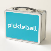 Sleek White PICKLEBALL Text auf Bold Blue Blue Metall Brotdose (Rückseite)