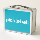 Sleek White PICKLEBALL Text auf Bold Blue Blue Metall Brotdose (Vorderseite)