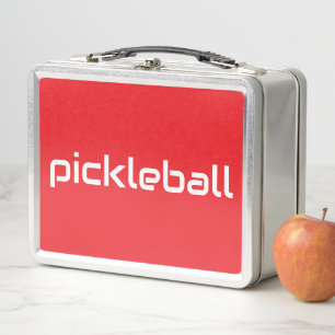 Sleek White PICKLEBALL Text auf helle Sportsrot Metall Brotdose