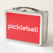 Sleek White PICKLEBALL Text auf helle Sportsrot Metall Brotdose (Vorderseite)
