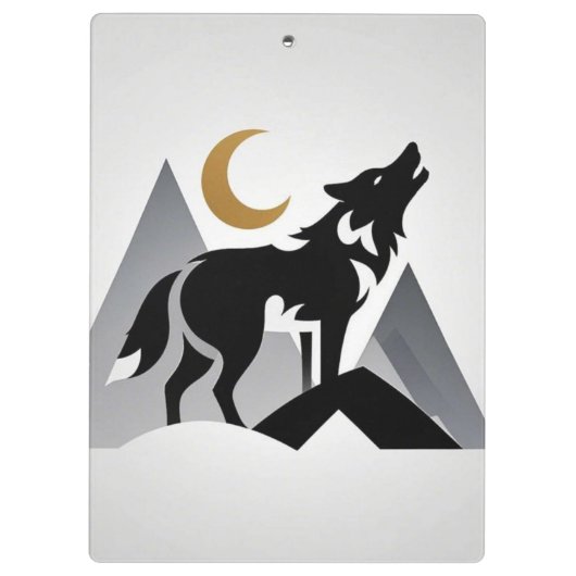 Sleek wolf Silhouette heulend Halbmond Klemmbrett (Rückseite)