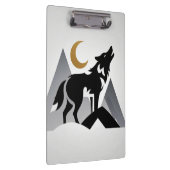 Sleek wolf Silhouette heulend Halbmond Klemmbrett (Rechts)