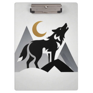 Sleek wolf Silhouette heulend Halbmond Klemmbrett