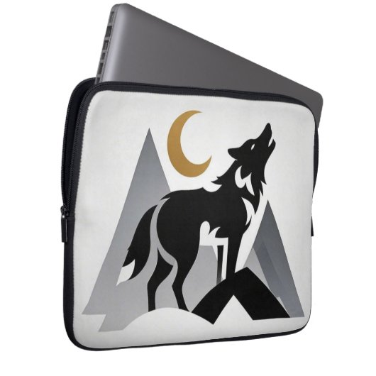 Sleek wolf Silhouette heulend Halbmond Laptopschutzhülle (Vorne Rechts)