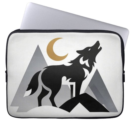 Sleek wolf Silhouette heulend Halbmond Laptopschutzhülle (Vorderseite)