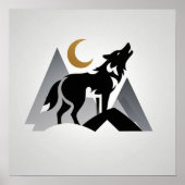 Sleek wolf Silhouette heulend Halbmond Poster (Vorne)