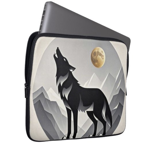 Sleek wolf Silhouette schwarz grau minimalistisch Laptopschutzhülle (Vorne Rechts)