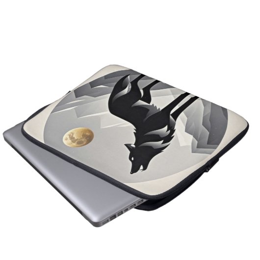 Sleek wolf Silhouette schwarz grau minimalistisch Laptopschutzhülle (Vorne Knopf)