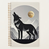 Sleek wolf Silhouette schwarz grau minimalistisch Planer (Vorderseite)
