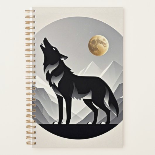 Sleek wolf Silhouette schwarz grau minimalistisch Planer (Vorderseite)