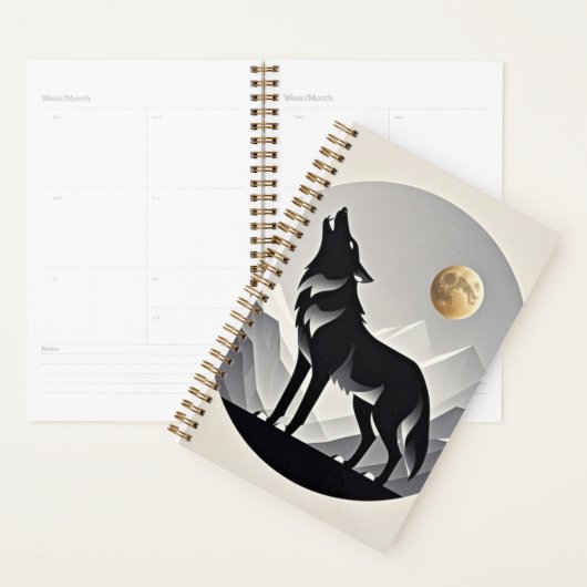 Sleek wolf Silhouette schwarz grau minimalistisch Planer (Anzeige)