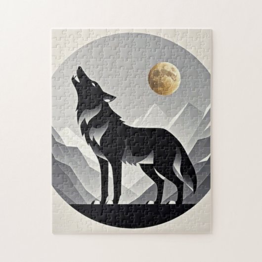 Sleek wolf Silhouette schwarz grau minimalistisch Puzzle (Vertikal)