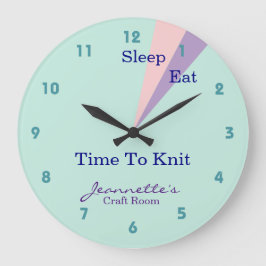 Sleep Eat Knit Knitting Craft Room Große Wanduhr