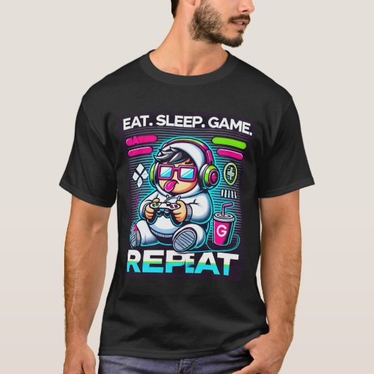 Sleep Game Eat Repeat Cool Gamer Hoodie Style T-Sh T-Shirt (Vorderseite)