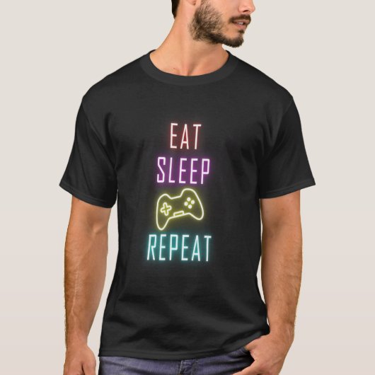 Sleep Game Repeat Gamer essen T-Shirt (Vorderseite)