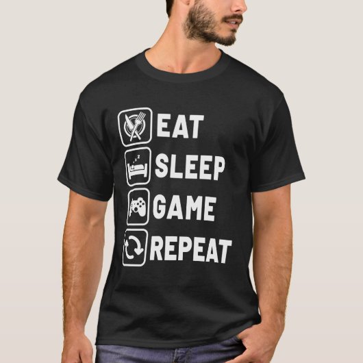 Sleep Game Repeat Gaming Gamer essen T-Shirt (Vorderseite)