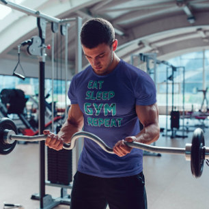 Sleep-Gymnastik wiederholen Motivation Zitat blaue T-Shirt