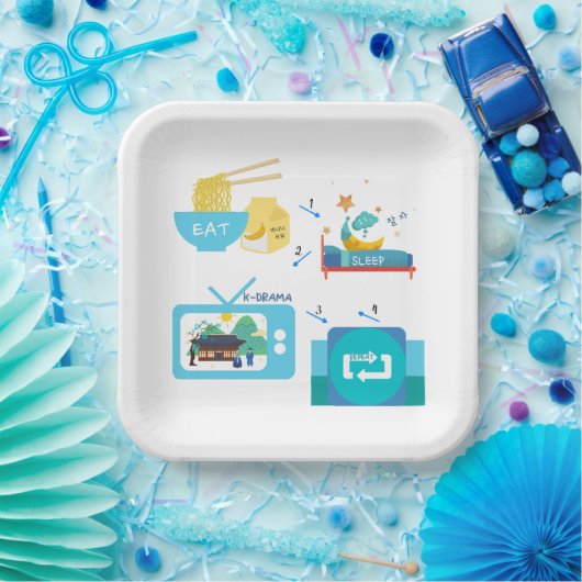 Sleep K-Drama essen & wiederholen Pappteller (Party)