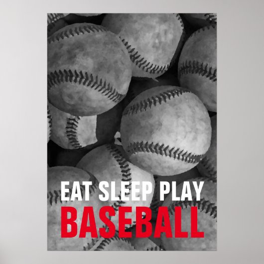 Sleep Play Baseball Black & White Poster (Vorne)