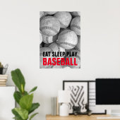 Sleep Play Black & White Baseball Motivierend Poster (Heimbüro)