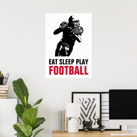Sleep Play Black & White Football Pop Art Poster (Heimbüro)