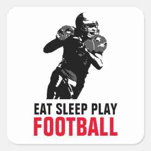 Sleep Play Black & White Football Pop Art Quadratischer Aufkleber