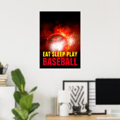 Sleep Play Flaming Baseball Motivierend essen Poster (Heimbüro)