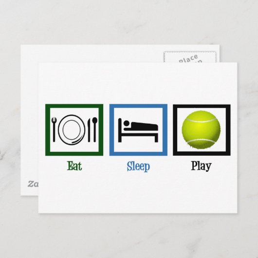 Sleep Play Tennis essen Postkarte (Vorne/Hinten)