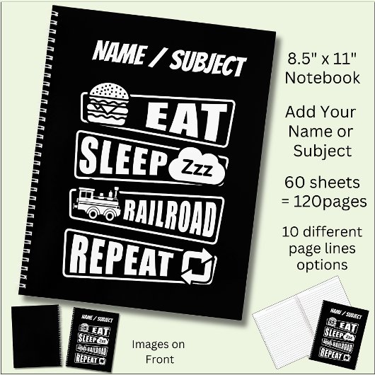 Sleep Railroad Repeat Dampfzug essen Notizblock