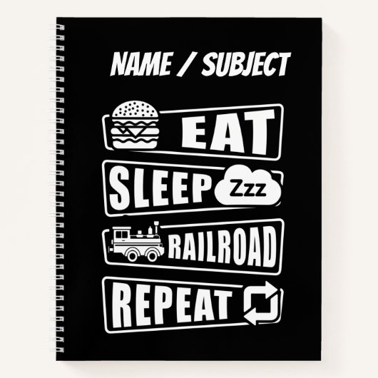 Sleep Railroad Repeat Dampfzug mit Namen essen Notizblock (Vorderseite)
