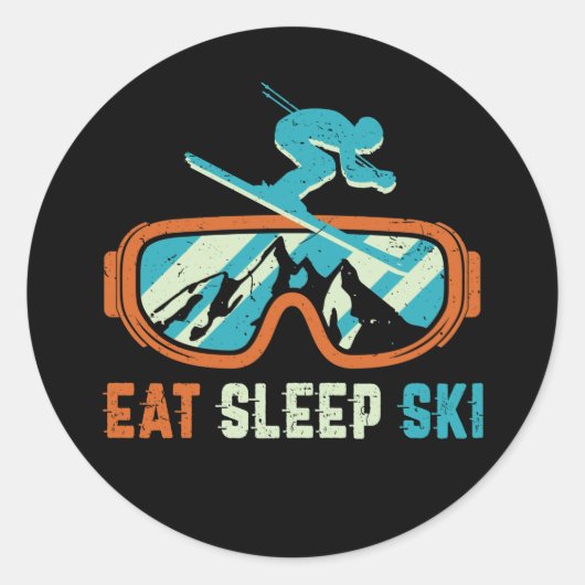 Sleep Ski Vintag Retro Skifahren Schlucht Runder Aufkleber (Vorderseite)