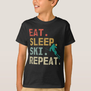 Sleep Ski Wiederholung Retro Vintag Skier essen T-Shirt