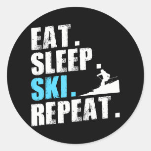 Sleep Ski Wiederholung Skifahren Skiabfahrt Piste  Runder Aufkleber