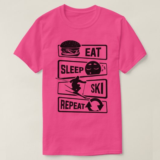Sleep Ski Wiederholung Skifahren Winter T-Shirt (Design vorne)