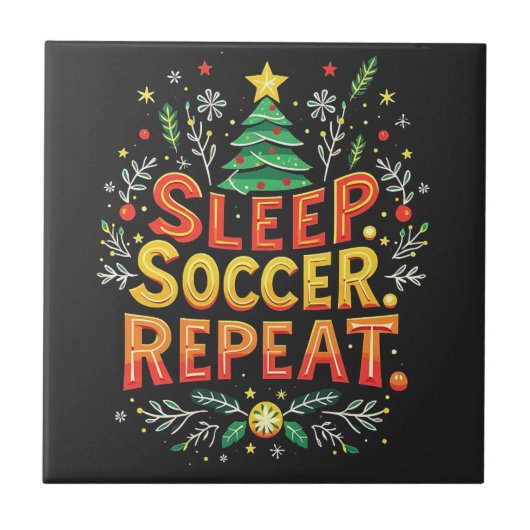 Sleep Soccer Wiederholung Weihnachtsbaum Fußball L Fliese (Vorderseite)
