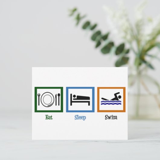 Sleep Swim essen Postkarte (Stehend Vorderseite)