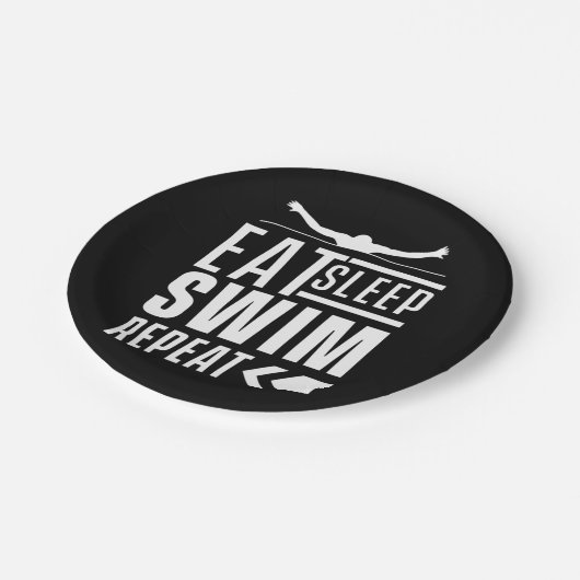 Sleep Swim wiederholen Pappteller (Schrägansicht)