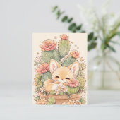 Sleeping Apricot Cactus Pot Fennec Fox Postkarte (Stehend Vorderseite)