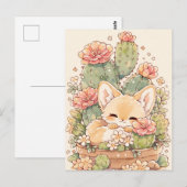 Sleeping Apricot Cactus Pot Fennec Fox Postkarte (Vorne/Hinten)