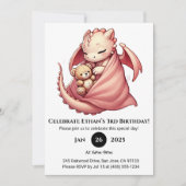 Sleeping Baby Dragon with Teddy Birthday Einladung (Vorderseite)