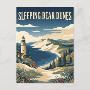 Sleeping Bear Dunes Michigan Vintage Reiseposter Postkarte