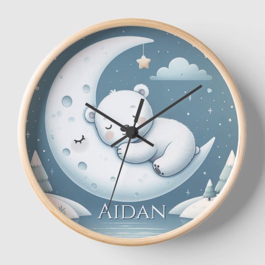 Sleeping Bear Personalisierter Babyname Uhr (Vorderseite)