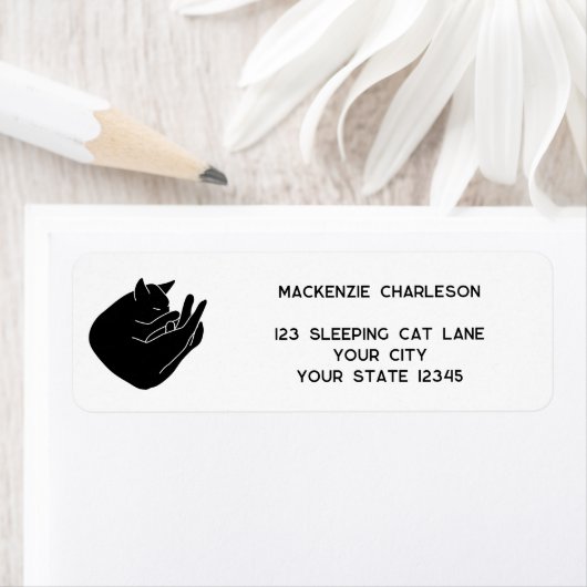 Sleeping Black Cat Return Address Label (Insitu)