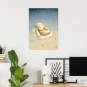 Sleeping Bunny Cloud Nursery Baby Illustration Poster (Heimbüro)