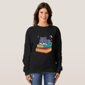 Sleeping Cat On Books Librarian bookish Cat & Book Sweatshirt (Vorne ganz)