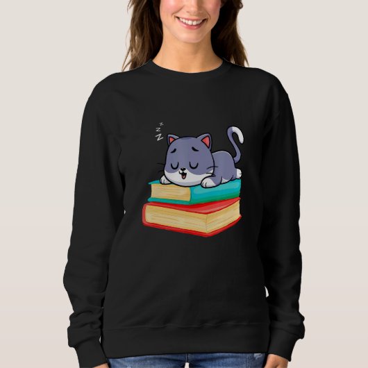 Sleeping Cat On Books Librarian bookish Cat & Book Sweatshirt (Vorderseite)