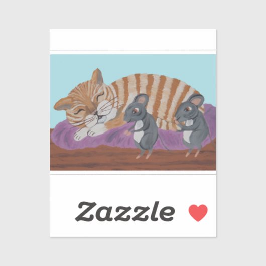 Sleeping Cat with Sneaky Mice  Aufkleber (Blatt)