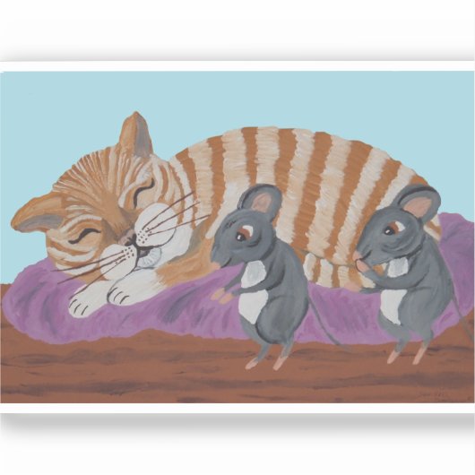 Sleeping Cat with Sneaky Mice  Aufkleber (Vorderseite)